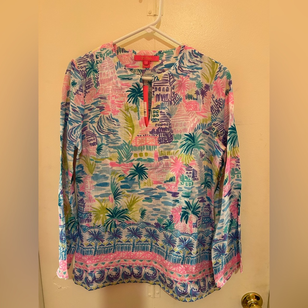 Lilly Pulitzer Multicolor Tropical Print Long-Sleeve Blouse
